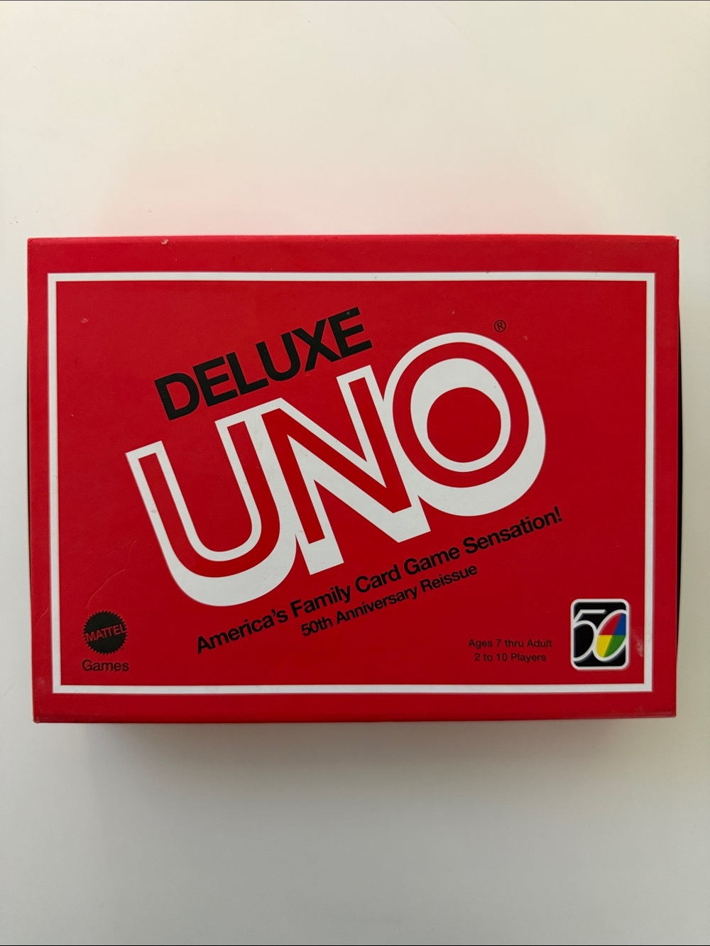 UNO Deluxe 50th Anniversary Edition Card Game Box COMPLETE EXCEPT 1 Card